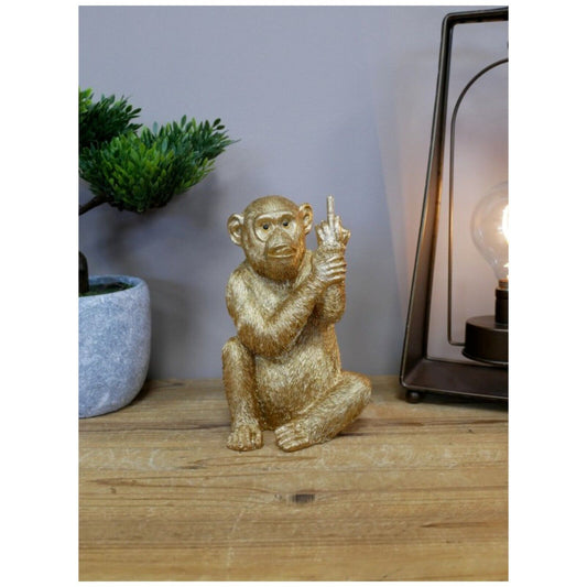 Resin Gold Up Yours Monkey Statue Medium Rude Fun Novelty Shelf Sitter Ornament