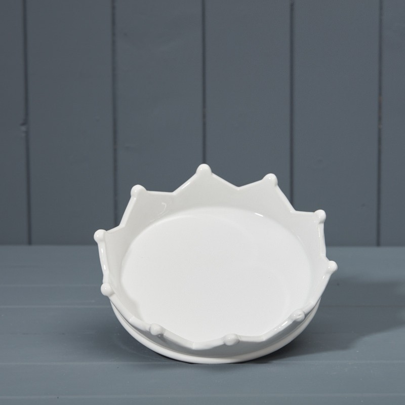 White Ceramic Crown Shaped Dish Jewllery Coin Multifunctional Tray Trinket Dish