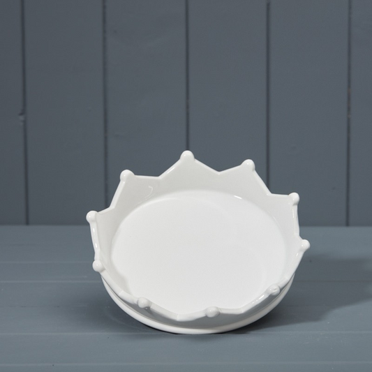 White Ceramic Crown Shaped Dish Jewllery Coin Multifunctional Tray Trinket Dish