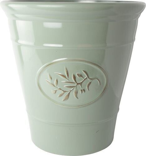 Large Olive Green Plastic Plant Pot 40cm Gloss Tall 34L Round Garden Planter