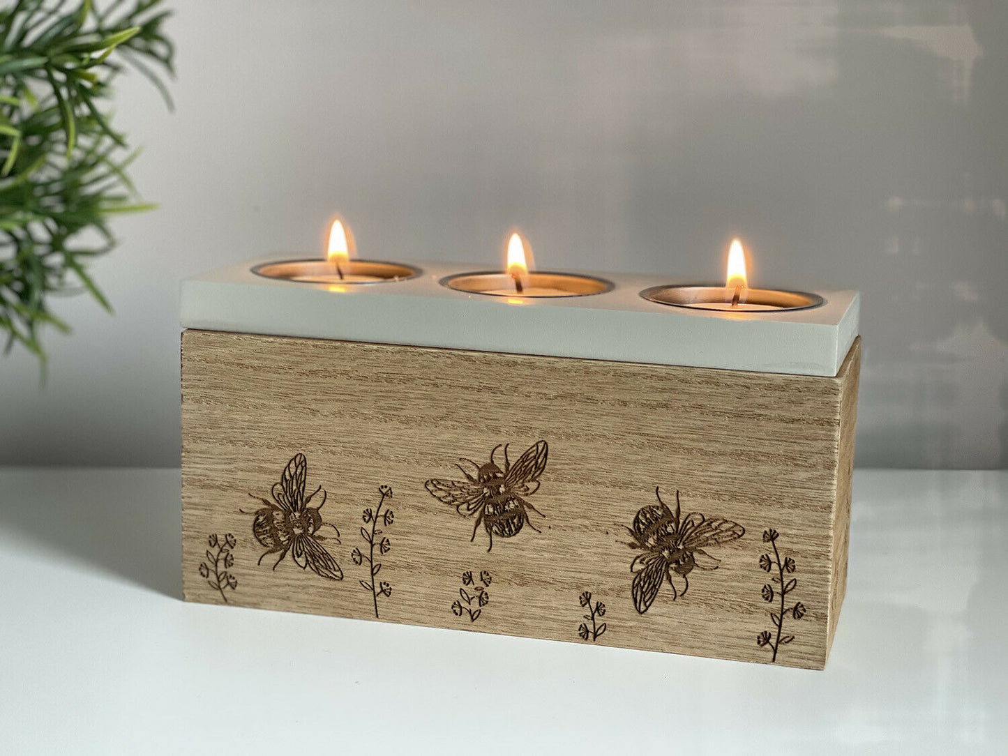 Wooden 3 Tea Lights Holder Candle Holder Busy Bees With Tea Lights Storage 