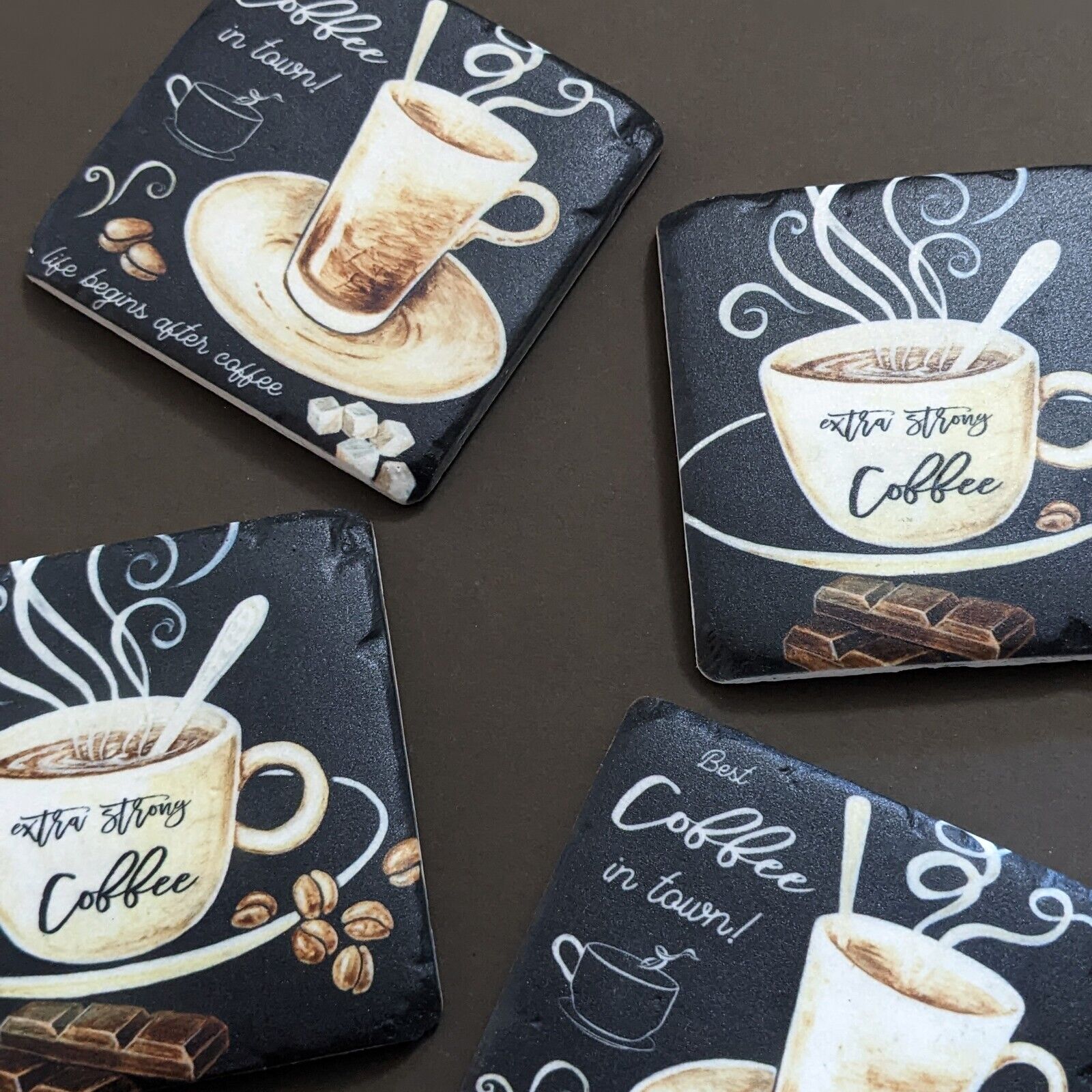 Ceramic Coasters Set of 4 Coffee Cup Design Cork Backed Coasters Table Mats