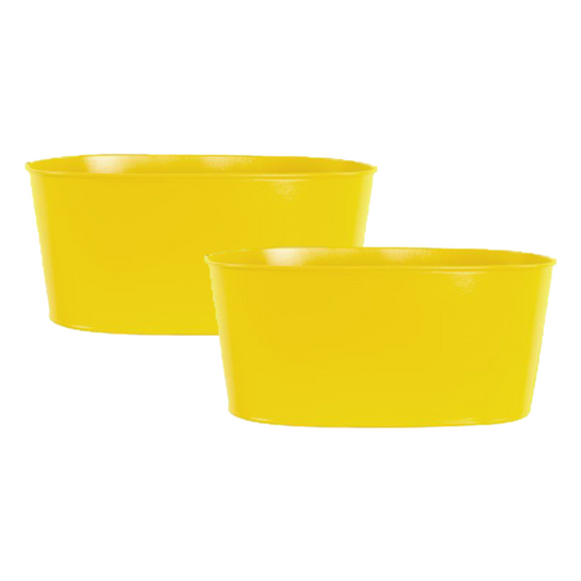 2Pc Galvanised Metal Yellow Trough 23cm Oval Planter Outdoor Garden Flower Pot