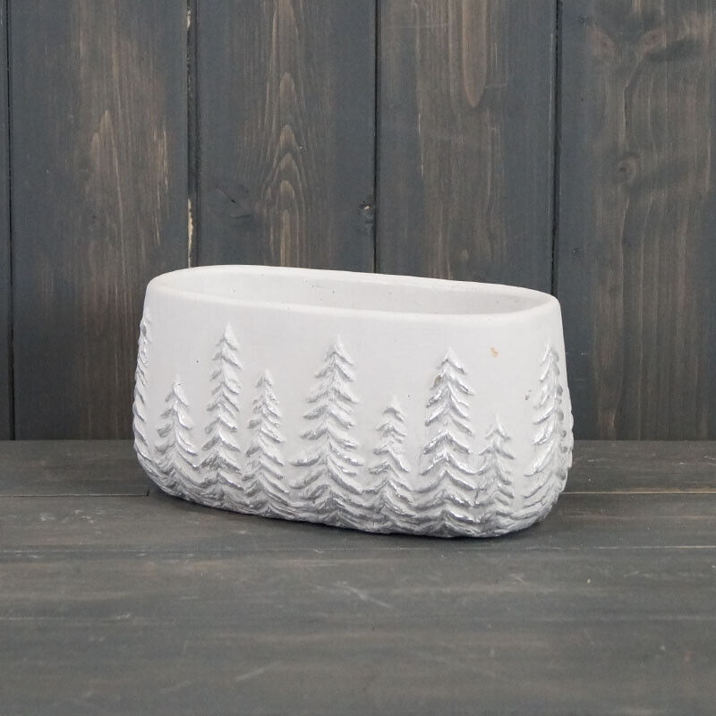 White Christmas Stone Embossed Tree Concrete Herb Plant Pot Cover Planters