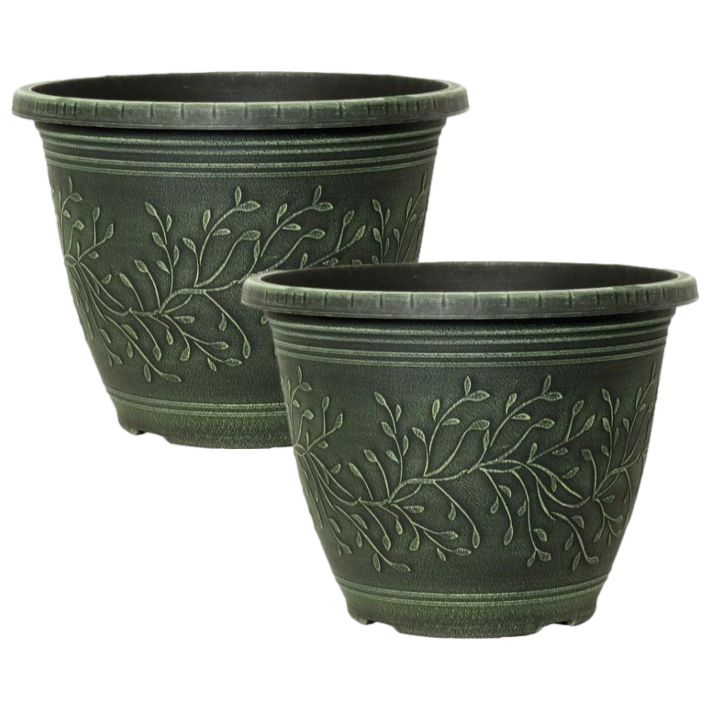 Set of 2 Round 28cm Garden Plant Pot Green Verdigris Flower Deco Rim Planter