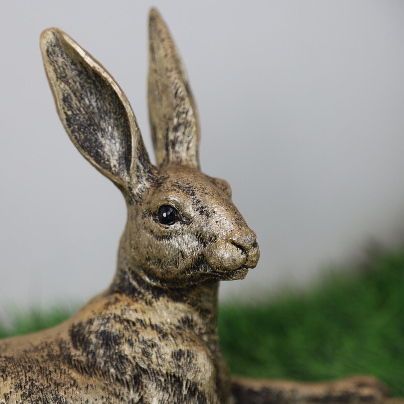 Golden Laying Hare Statue Indoor, Garden Bunny Rabbit Animal Decor Ornament