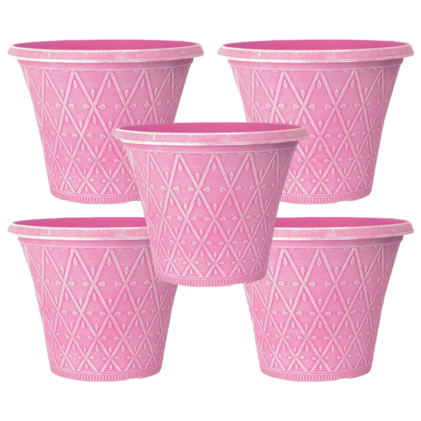 Planter Set of 5 Round 30cm Garden Plant Pot Pink Outdoor 10L Decorative Cover