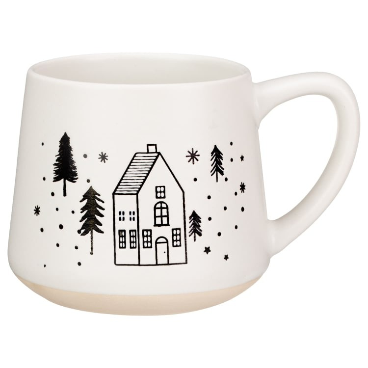 Ceramic White Nordic House Mug 350ml Coffee Tea Cup Christmas Tree Scene Novelty