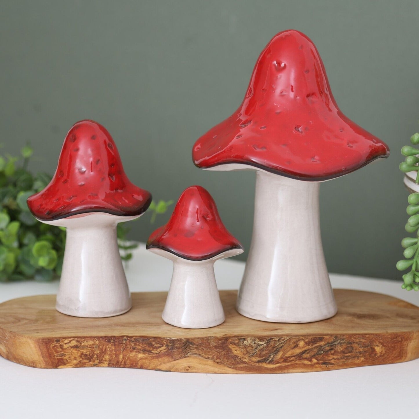 Ceramic Mushroom Autumn Fall Toadstool Red & White Painted Home Decor Ornament