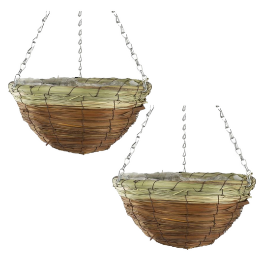 2X 30cm 12Inch Natural Brown Wicker Hanging Basket Lined Straw Willow Planter