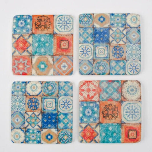 Ceramic Coasters Set of 4 Multi Floral Cork Backed Coasters Table Decor Mats