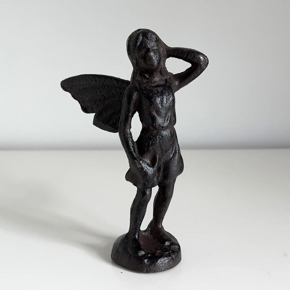 Cast Iron Standing Fairy With Wings Garden Home Pond Decor Ornament Waxed Heavy