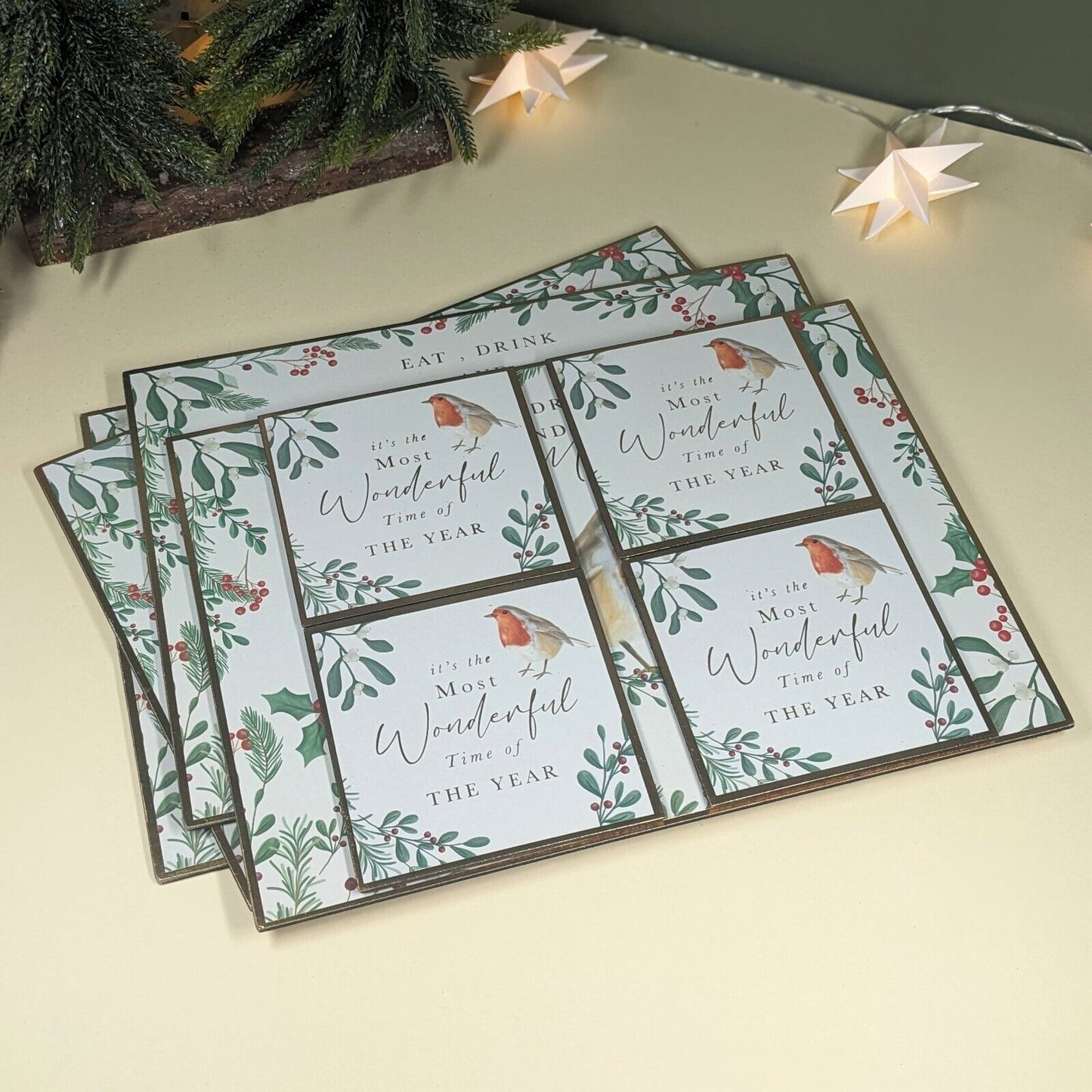 Set of 4 Christmas Table Placemats Coasters Dining Surface Protector Cork Mats