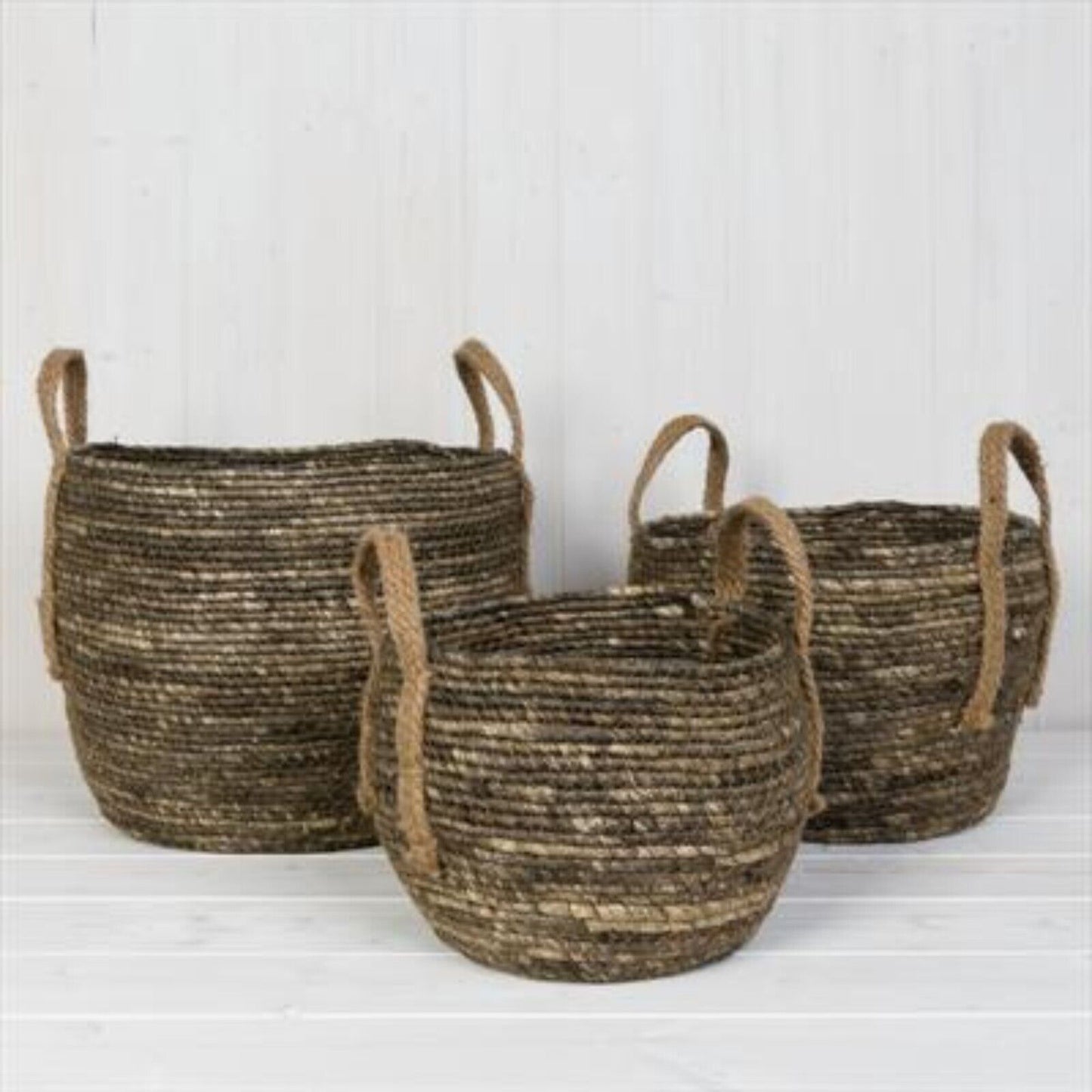 Natural Fibre Sea Grass Basket with Ear Handles Storage Basket Laundry Plant Pot