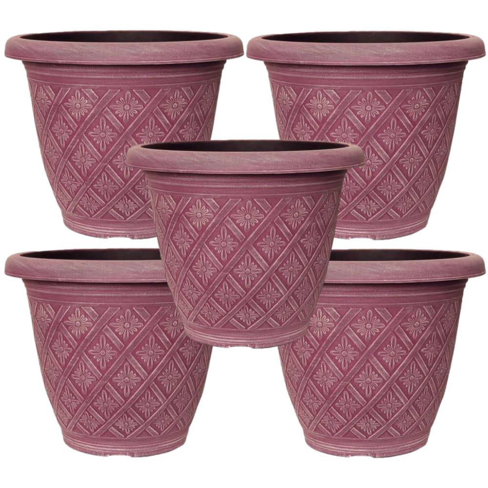 Planter Set of 5 Round 33cm Garden Plant Pot Woven Coral Pink Outdoor Cover