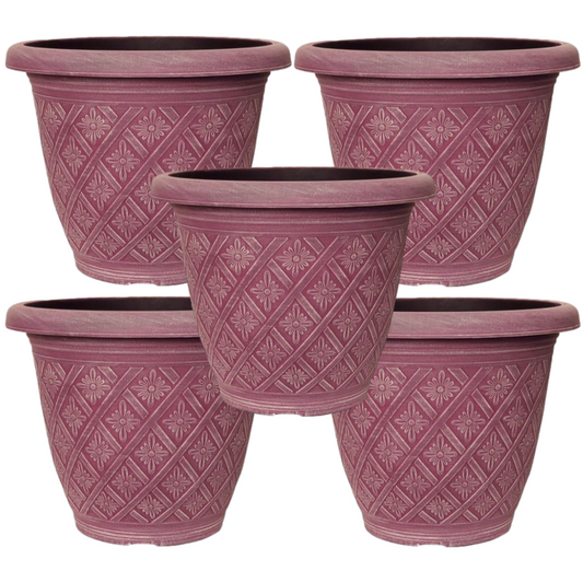 Planter Set of 5 Round 33cm Garden Plant Pot Woven Coral Pink Outdoor Cover