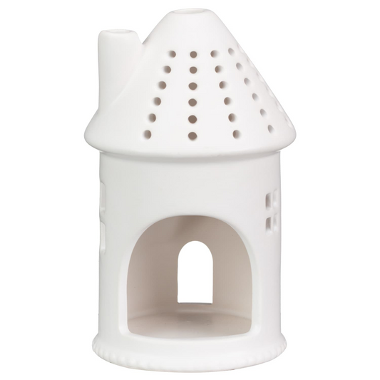 White Ceramic House Hut Shaped Tealight Candle Holder Christmas Gift Ornament