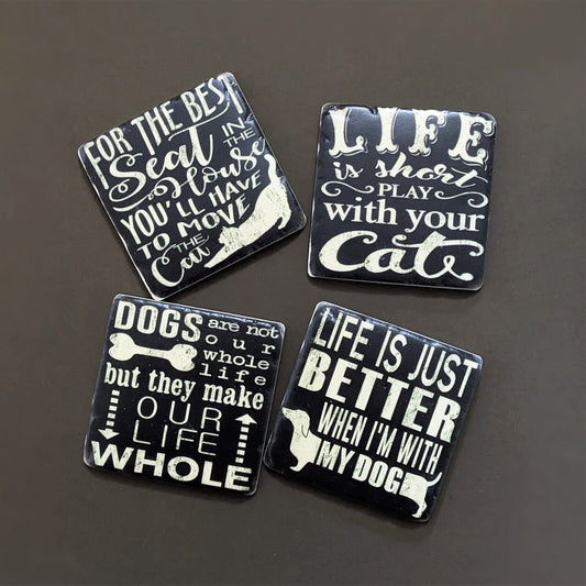 Ceramic Coasters Set of 4 Coffee Cup Coasters Table Mats Dog Cats Theme Mats