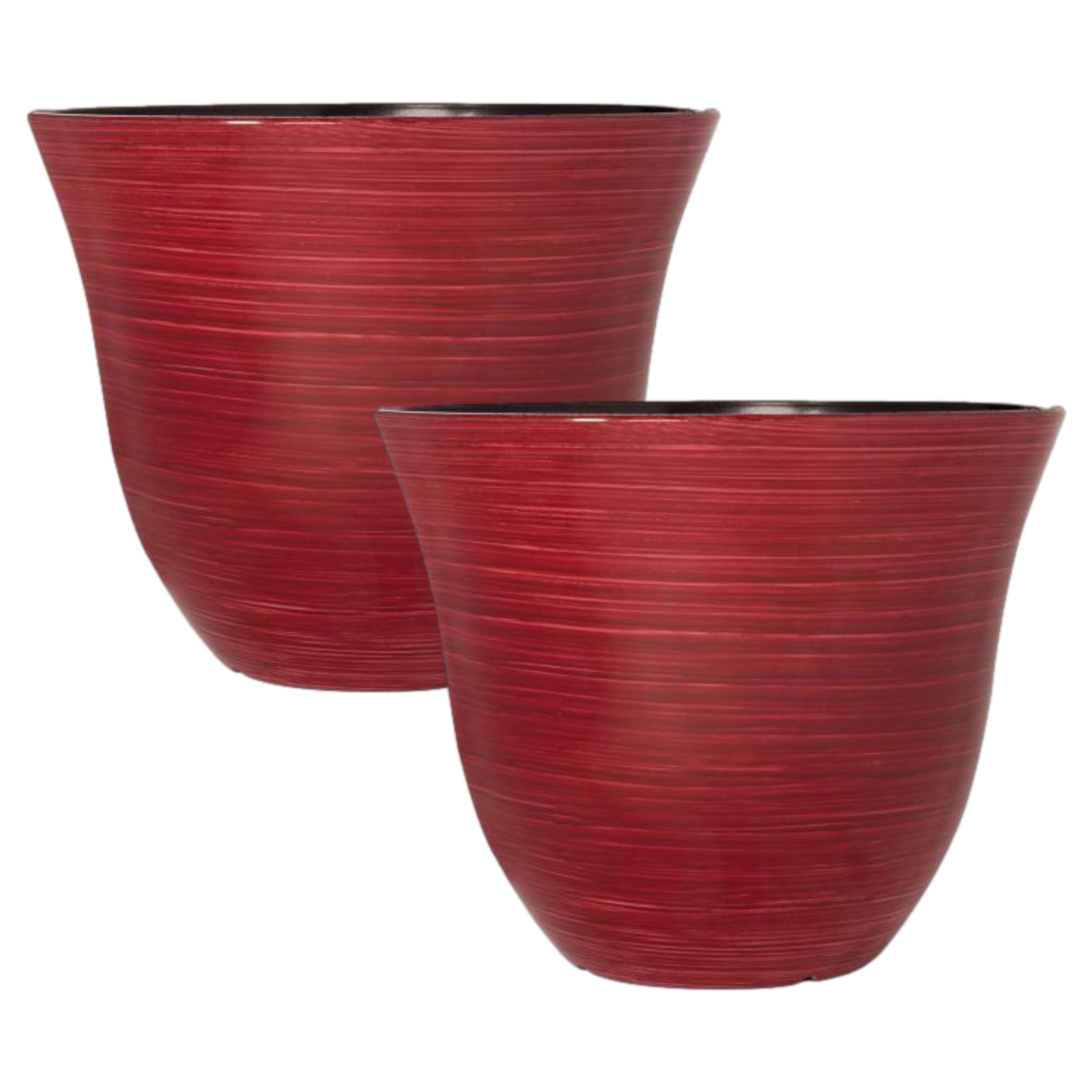 2Pc Round Plastic Burgundy Swirl Plant Pots 33cm Gloss Planters 12L Garden Decor