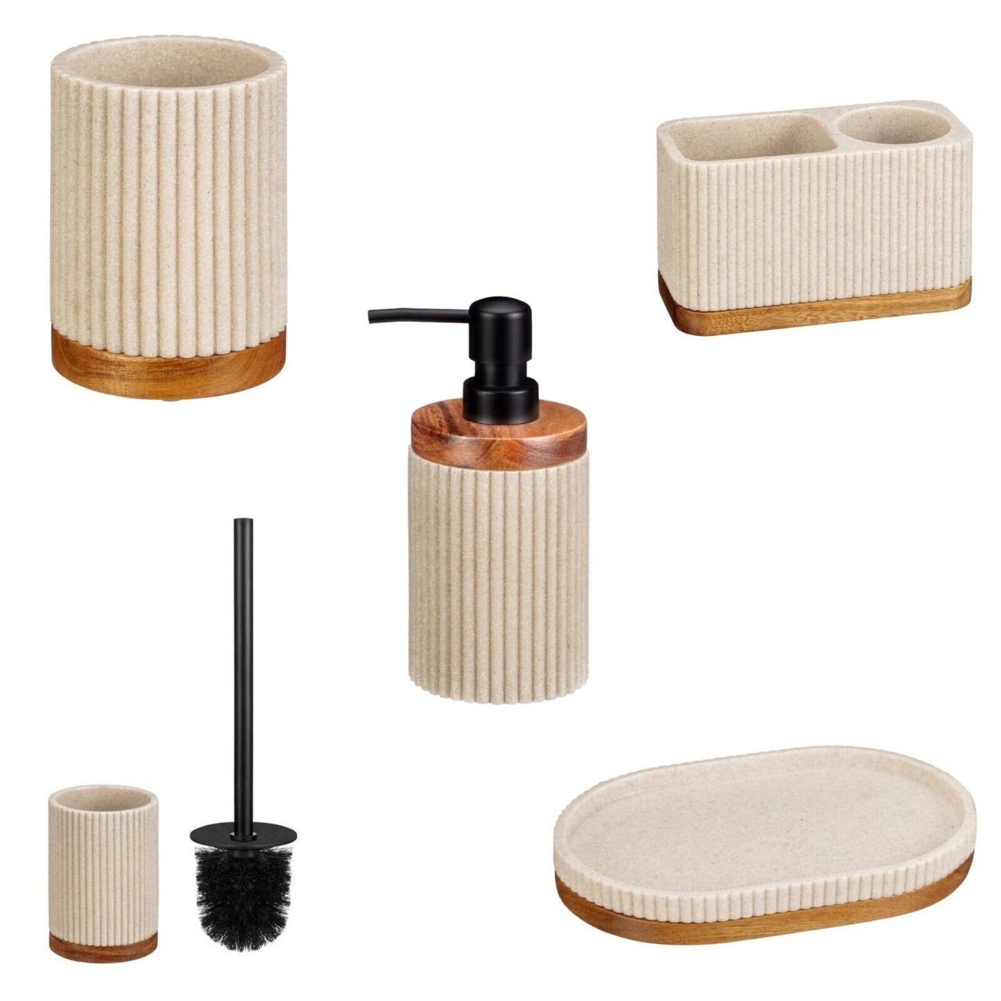 Natural Bathroom Acessories Soap Dish Dispenser Toilet Brush Toothbrush Tumbler