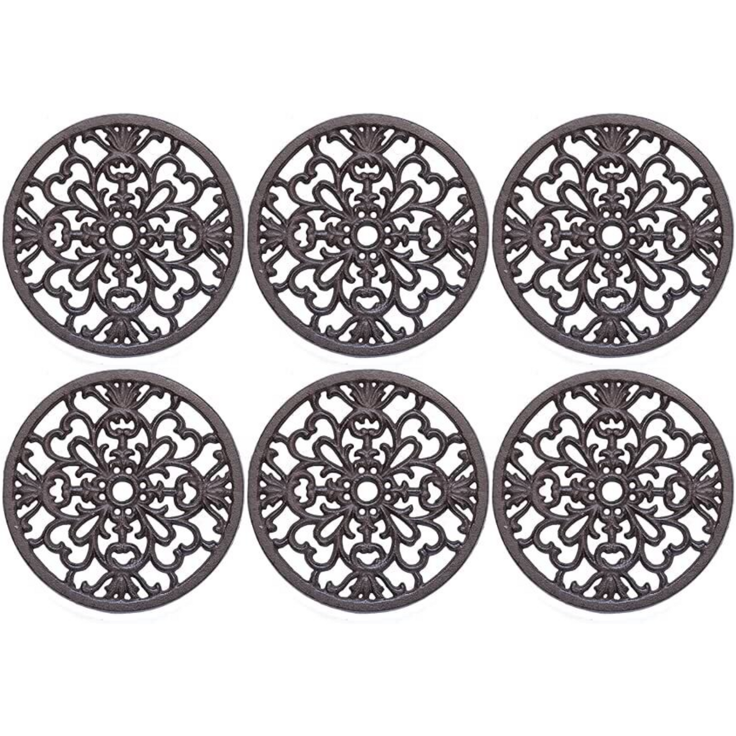 6Pc Round Trivet Tea Pot Pan Stand Dining Kitchen Worktop Protection Cast Iron