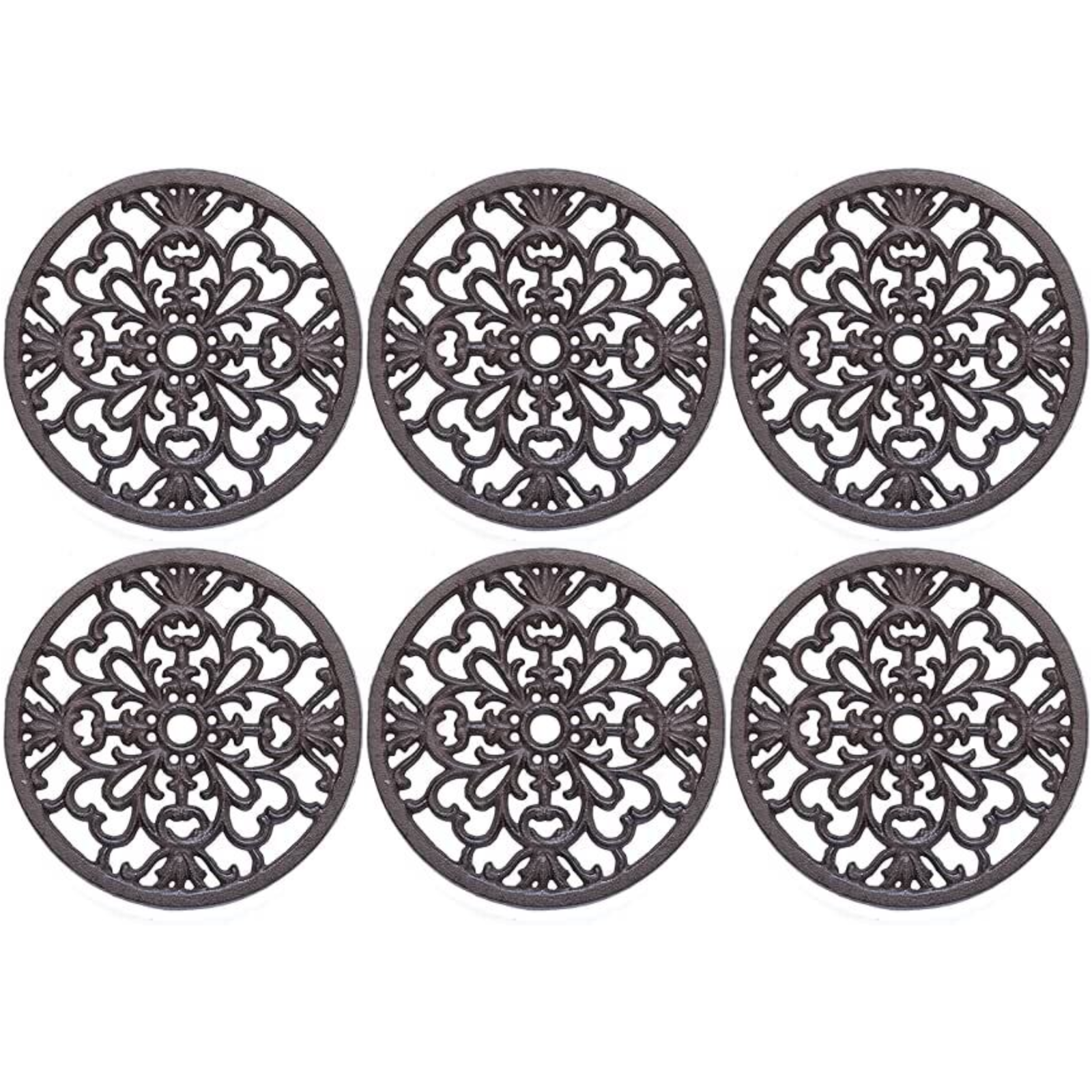 6Pc Round Trivet Tea Pot Pan Stand Dining Kitchen Worktop Protection Cast Iron