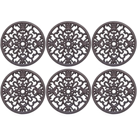 6Pc Round Trivet Tea Pot Pan Stand Dining Kitchen Worktop Protection Cast Iron