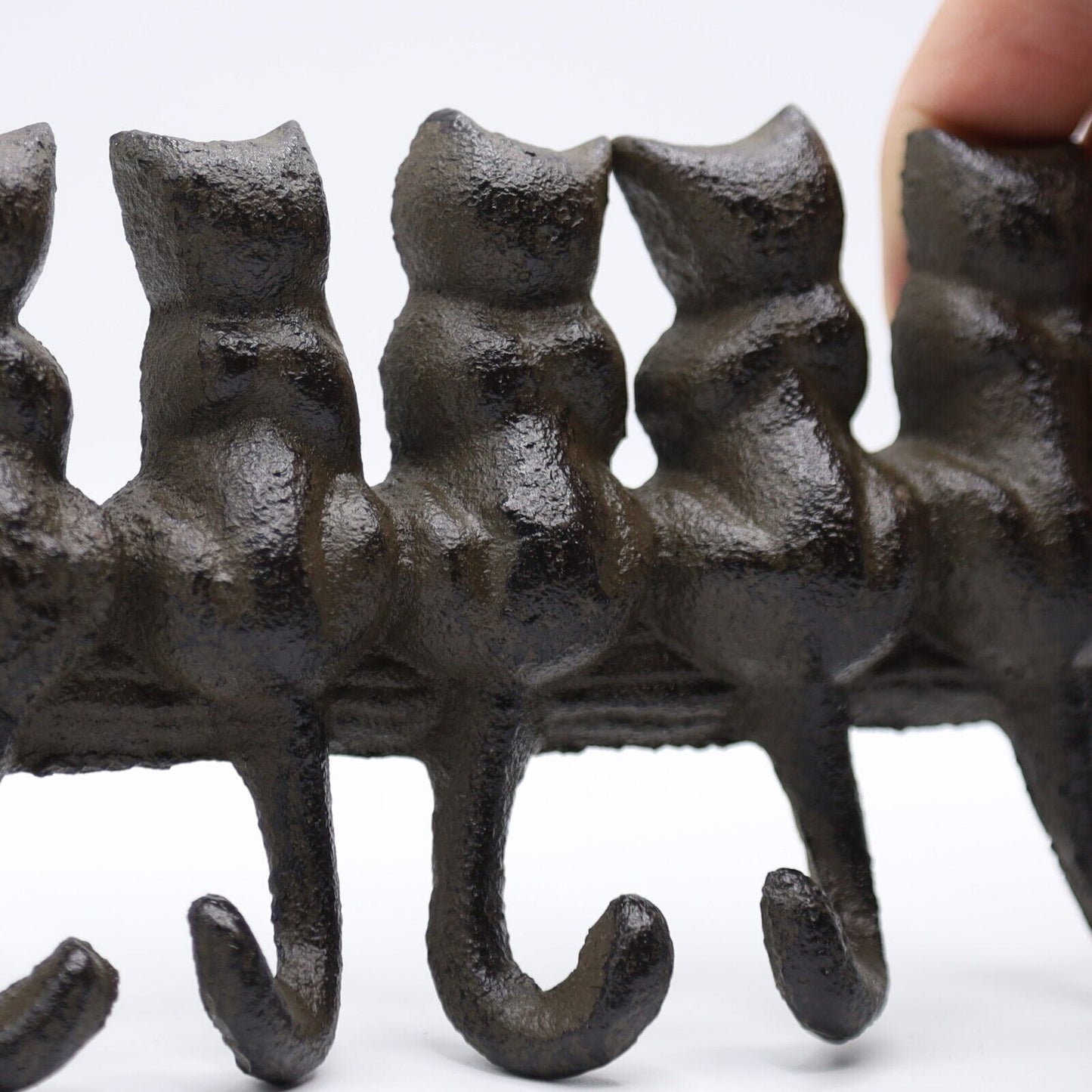 Cast Iron Cat Kitten Tail Family 6 hooks Leads Coat Wall Hanger Rack Key Hook