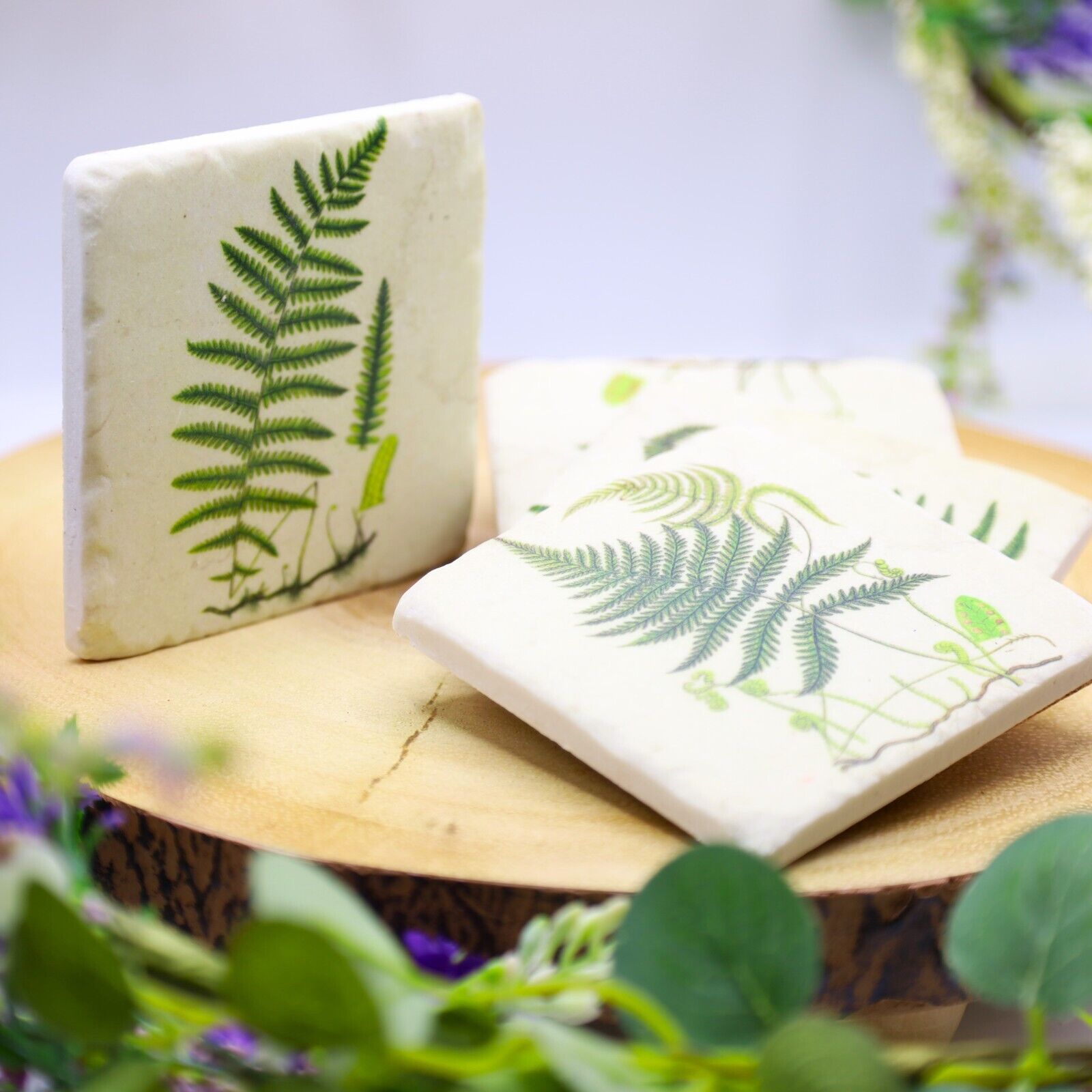 Ceramic Coasters Set of 4 Fern Botanical Cork Backed Coasters Table Mats