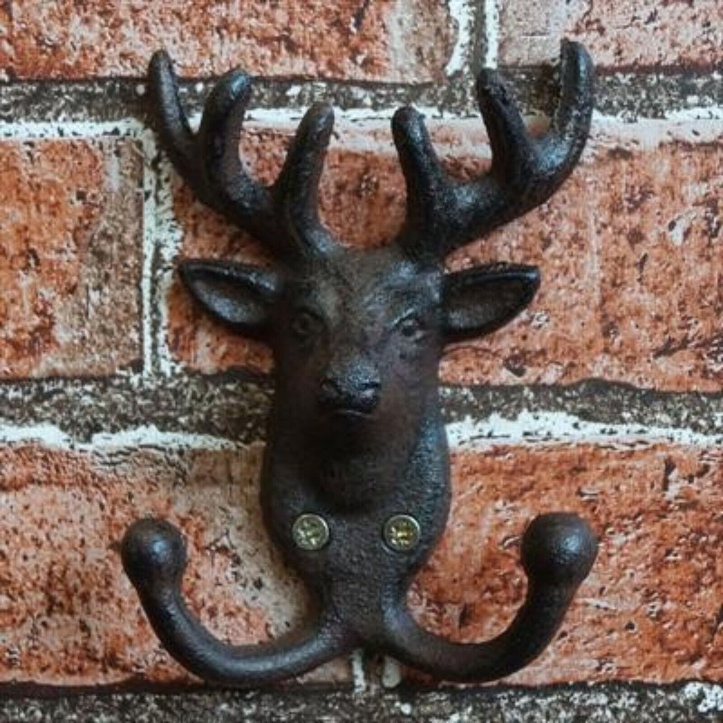 3Pc Cast Iron Stag Head Wall Coat Hook Rack Utility Storage for Coats Bags Leads