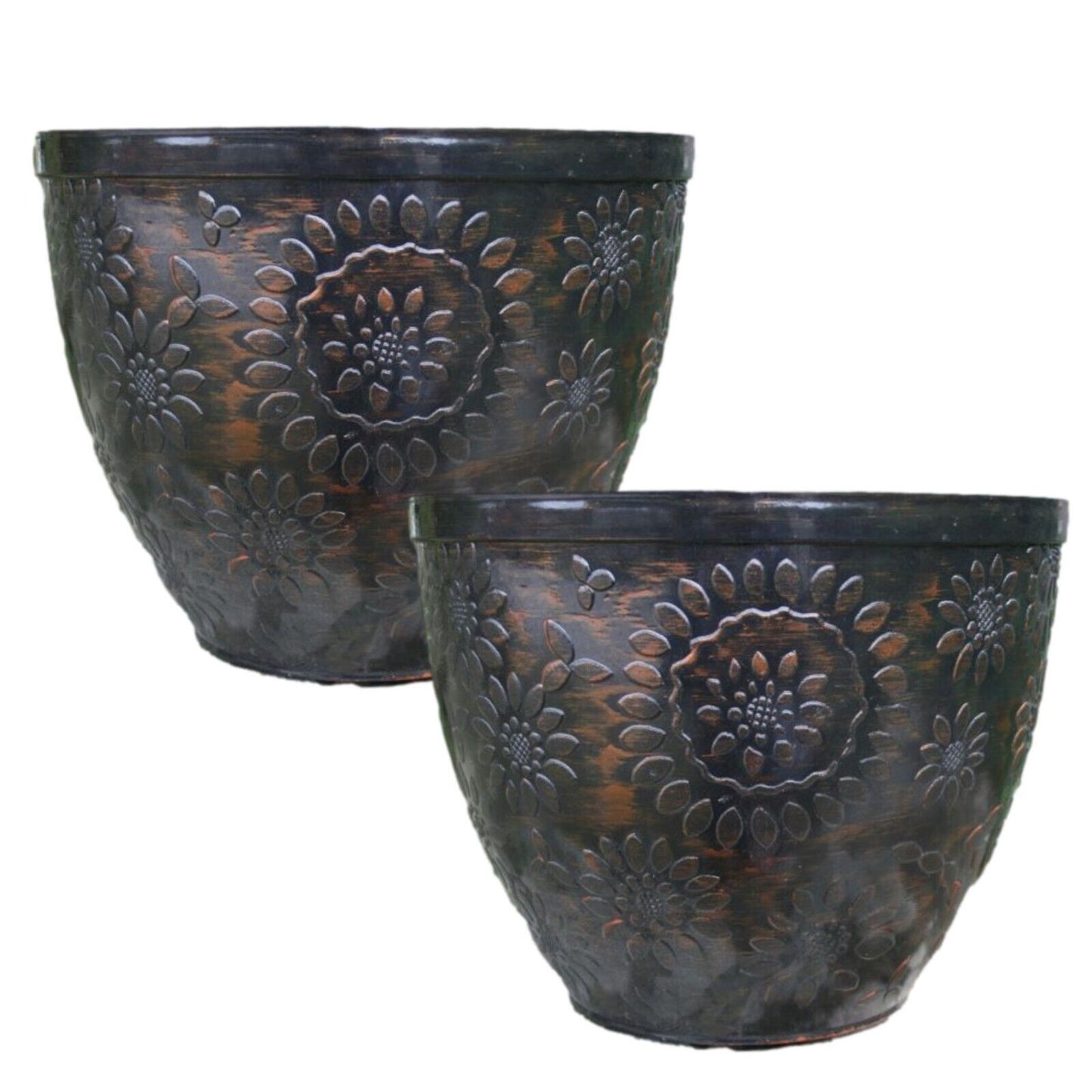 2Pc Plastic Chengdu Plant Pot 30cm Black/Copper Patio Pot 12L Home Garden Decor