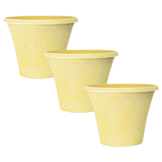 Planter Set of 3 Round 30cm Garden Plant Pot Yellow Outdoor Decorative Cover