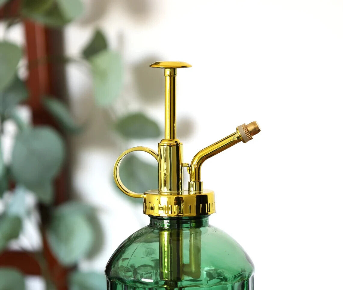 Green Glass Plant Mister Atomizer Plant Indoor Spray Botanical Retro Gold Mister