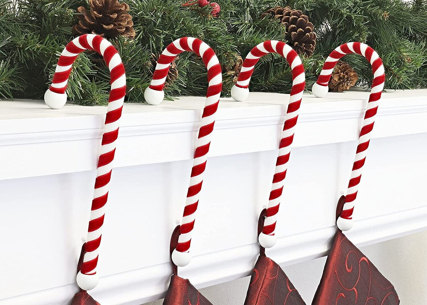 4 x Christmas Candy Stick Cane Stocking Holder Hanger Xmas Decoration Mantle Pie