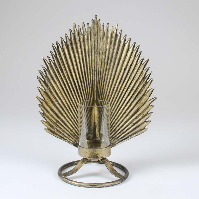 Gold Palm Leaf Votive Church Pillar Candle Holder 30cm Large Table Home Decor