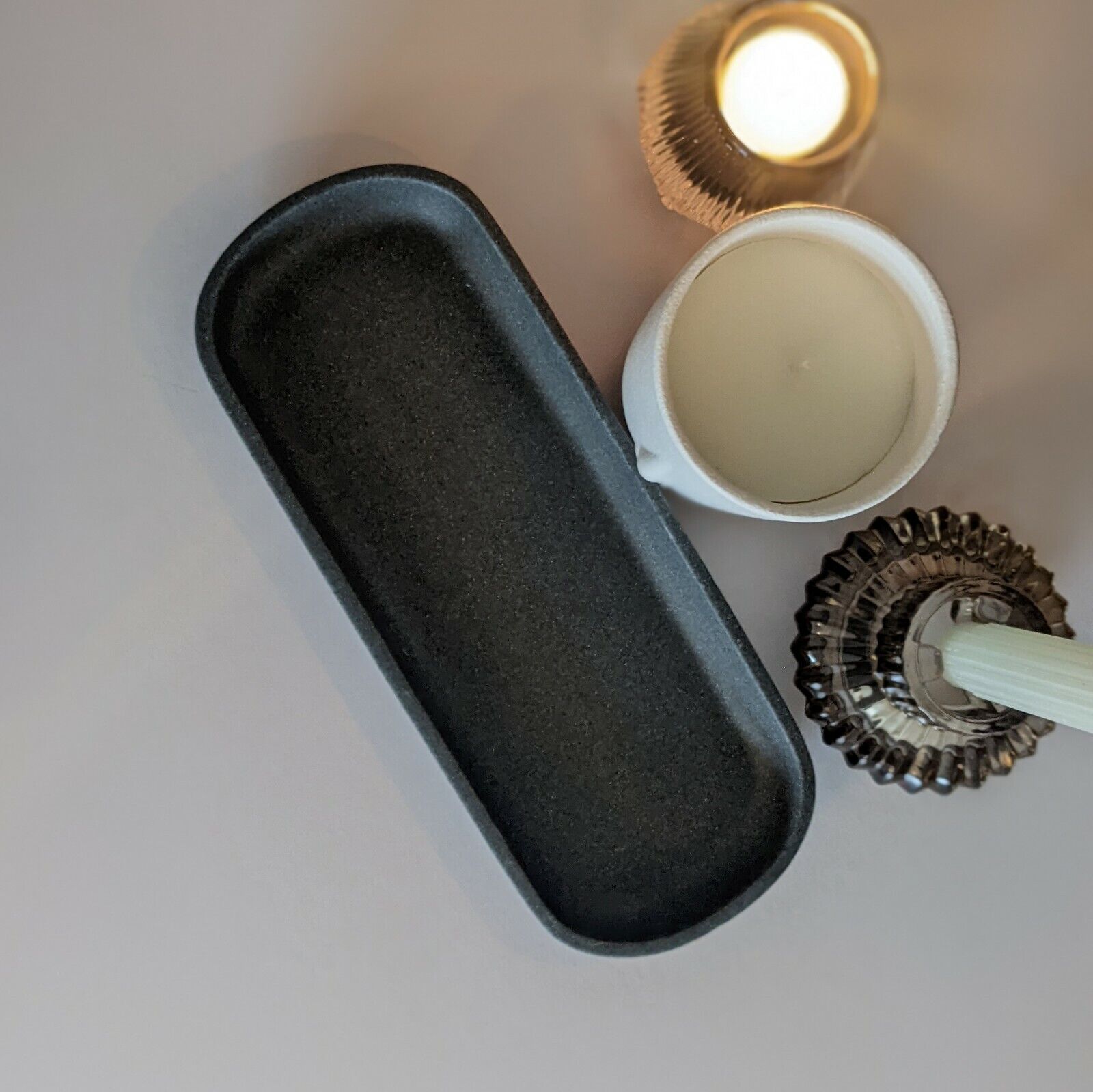 Grey Stone Effect Candle Tea Light Holder Toilet Lotion Dispenser Holder Tray