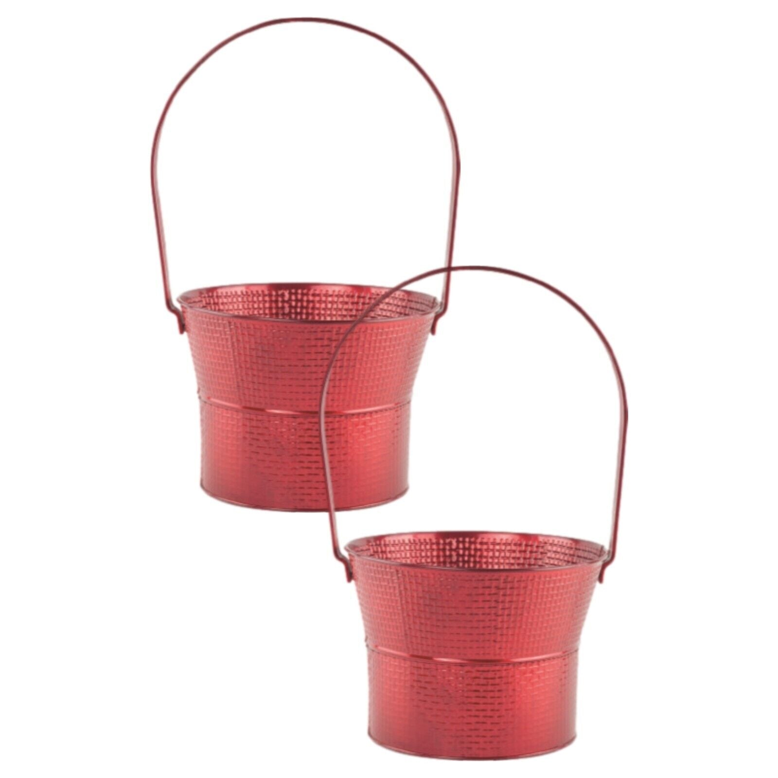 Christmas Red Galvanised Plant Pot Tin Metal Red Xmas Posy Planter Handle Bucket