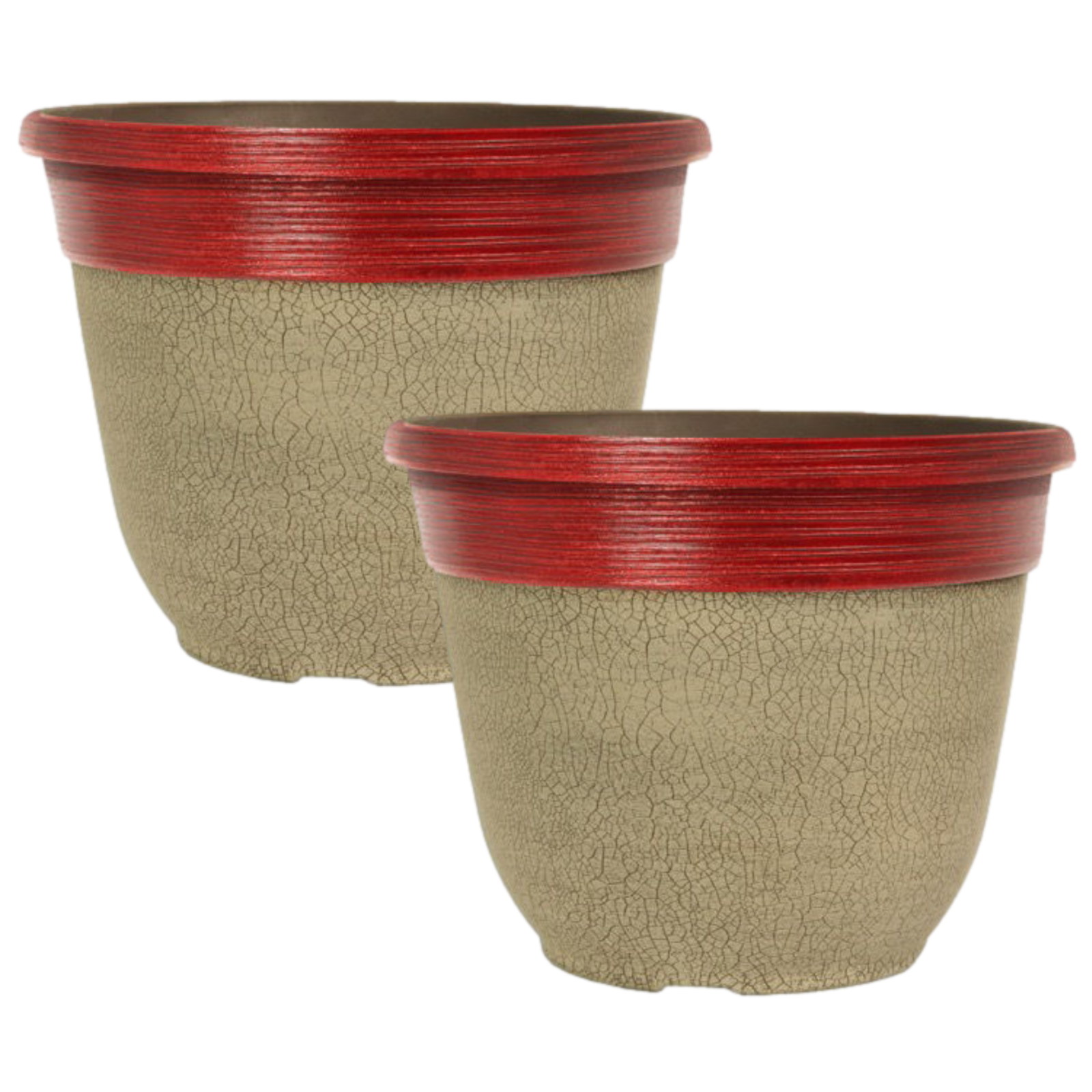 Planters 2Pc Plastic Glitz Red Plant Pots 30cm Garden Outdoor 11L Crackle Patio