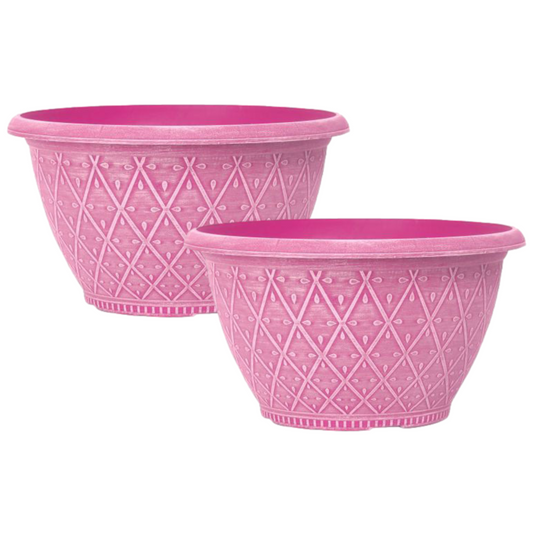 Bowl Planters 2Pc Round Plastic 25cm Powdered Raspberry Pink 4L Garden Plant Pot