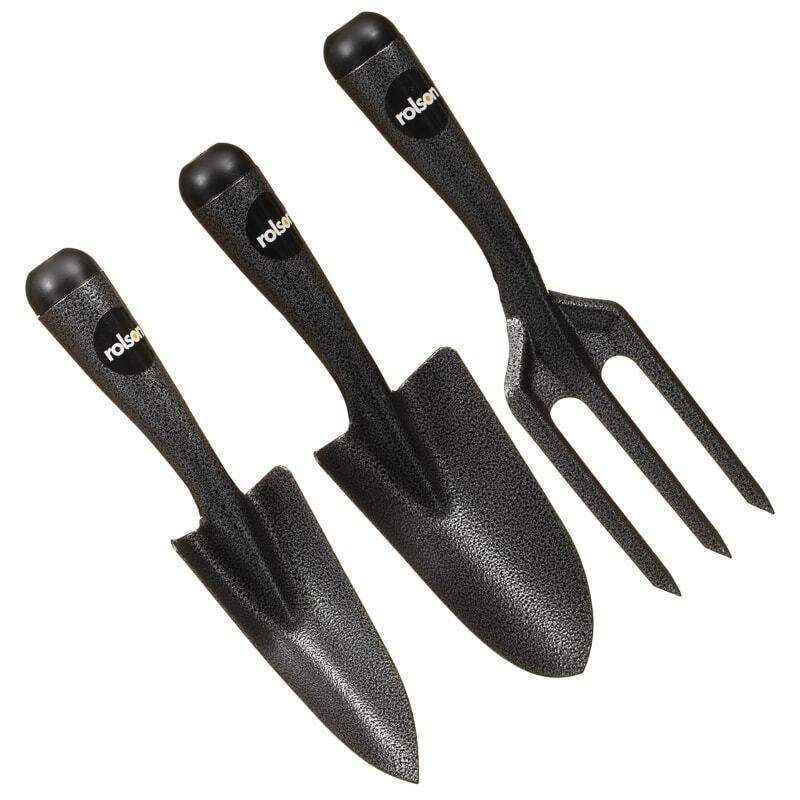 3Pc Rolson Heavy Duty Hand Trowel Transplanting Trowel and Fork Garden Tools Set