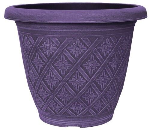 Set of 6 Round 33cm Garden Plant Pot Woven Purple Flower Outdoor Deco Planter