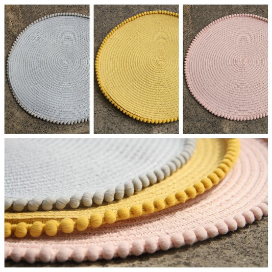 Table Placemats Round Pom Pom Pink Grey Ochre Yellow Set of 6 / 12 Place Mats