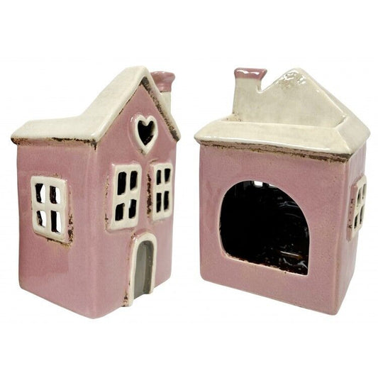 Pink Ceramic Cottage Heart House Wax Burner Oil Warmer Tealight Candle Holder