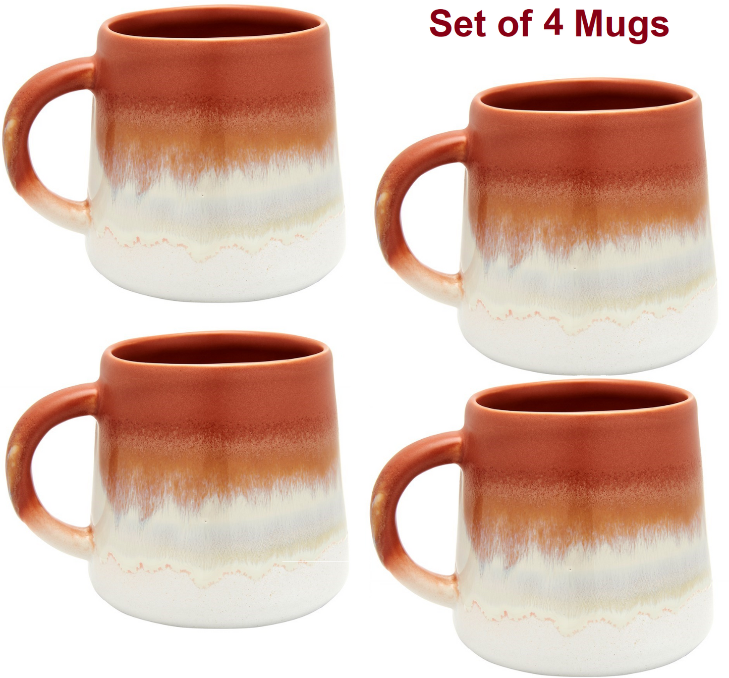 Set of 4 Terracotta Stoneware Ceramic Mojave Glazed Mug Tea Coffee Cup