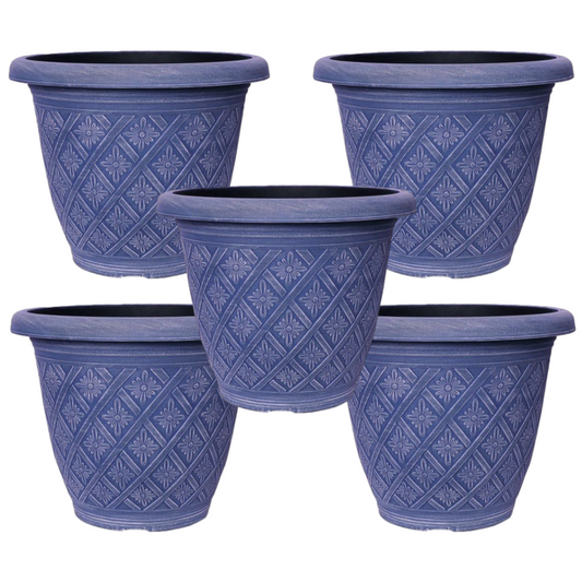 Planter Set of 5 Round 33cm Garden Plant Pot Woven Blue Outdoor Decorative Cover