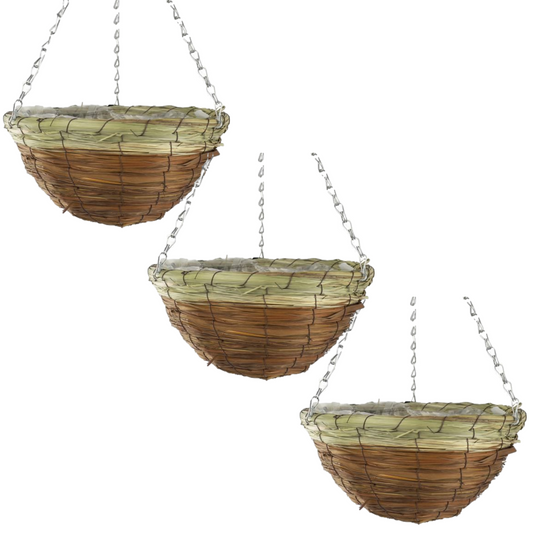 3X 30cm 12Inch Natural Brown Wicker Hanging Basket Lined Straw Willow Planter