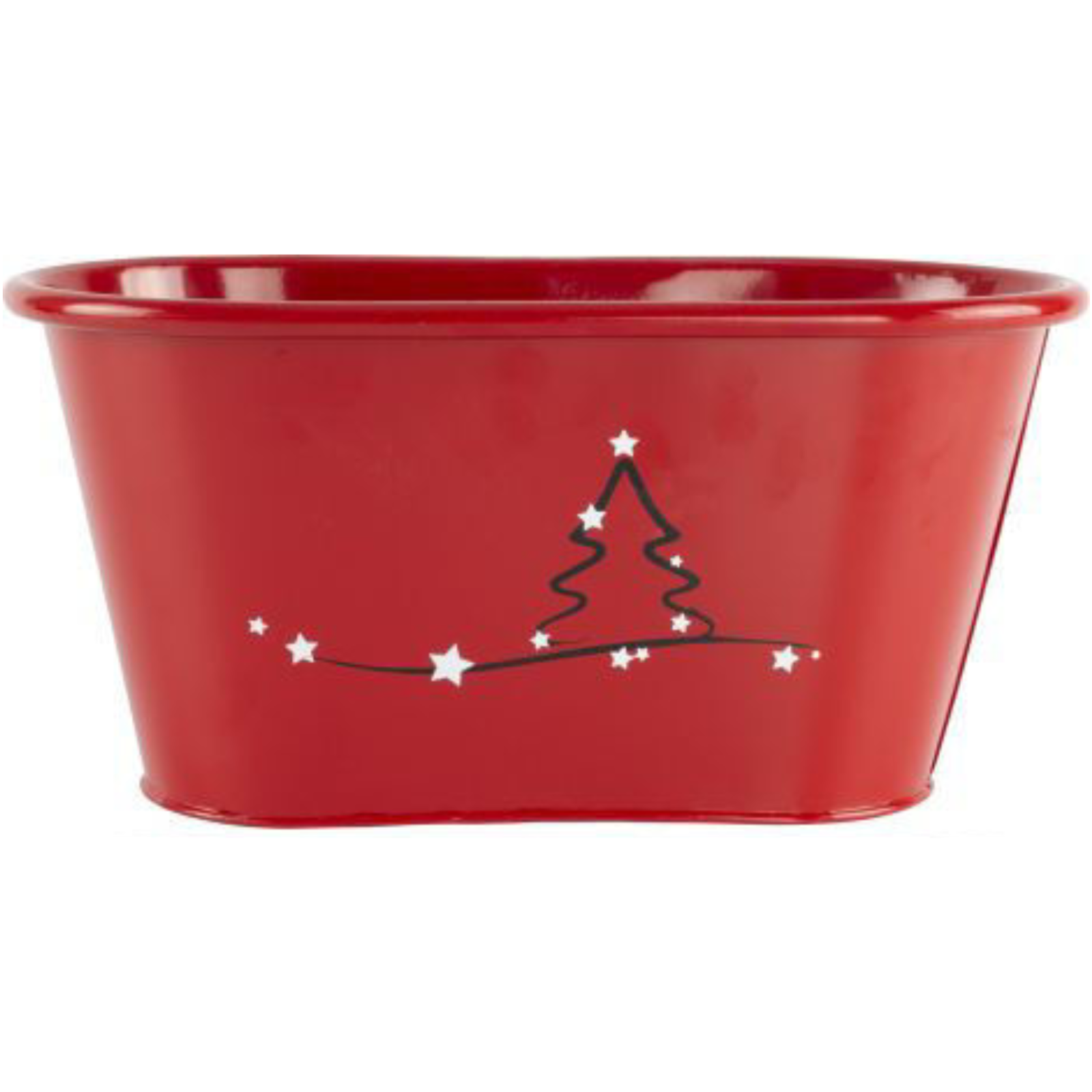 Red Tin Trough Planter Pot Modern Christmas Tree 26cm Xmas Gift Festive Decor