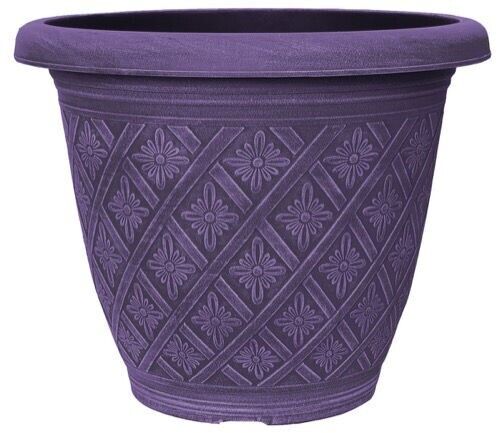 Set of 4 Round 33cm Garden Plant Pot Woven Purple Flower Outdoor Deco Planter