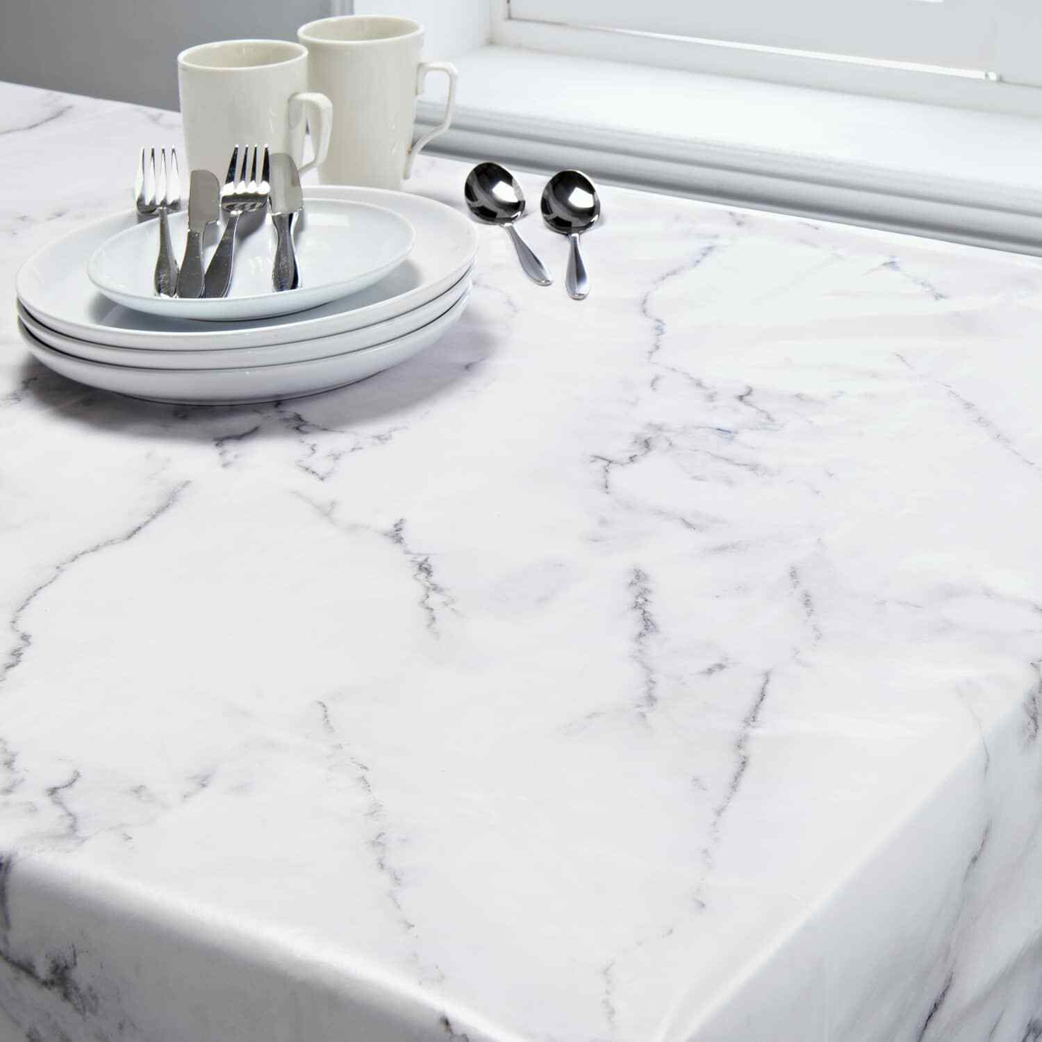 Marble Effect Geometric PVC Tablecloth Table Placemats Coasters Set Cork Mats