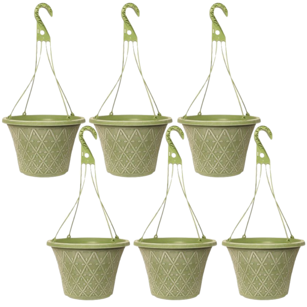 Hanging Baskets 6Pc 30cm 12In Moss Green Outdoor Planter Decorative Outdoor Pot